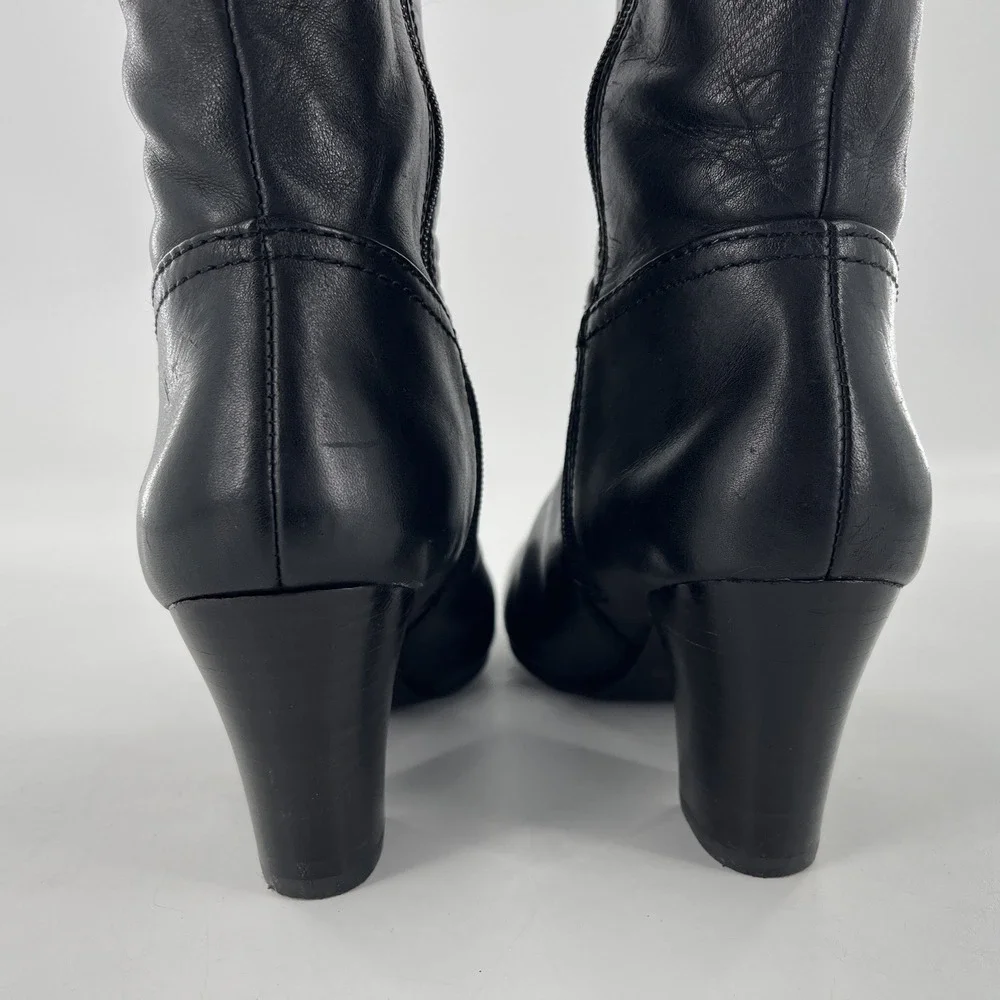 Nine West Knee High Leather Tall Dress Boots Black 9 Mid Heel Side‎ Zip Alysia